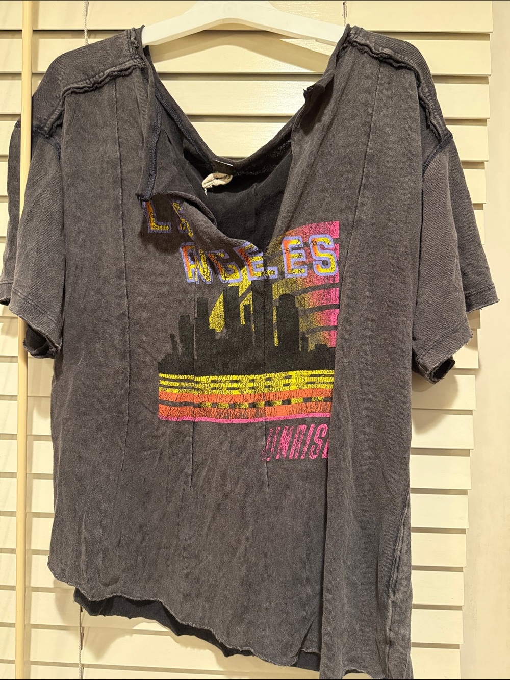 Free People Black Graphic Tee with Sunset Print Size XS